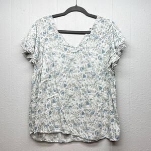 Angels Floral Pom Pom Ruffle Flutter Sleeve Top Womens 1X Forest Fairy Boho